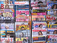 Magazines at a news stand
