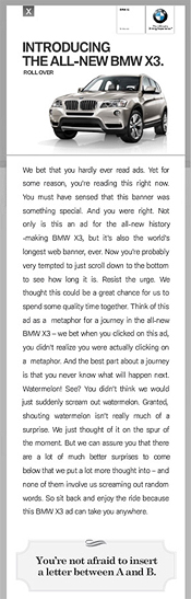 BMW X3 "world's longest" web banner